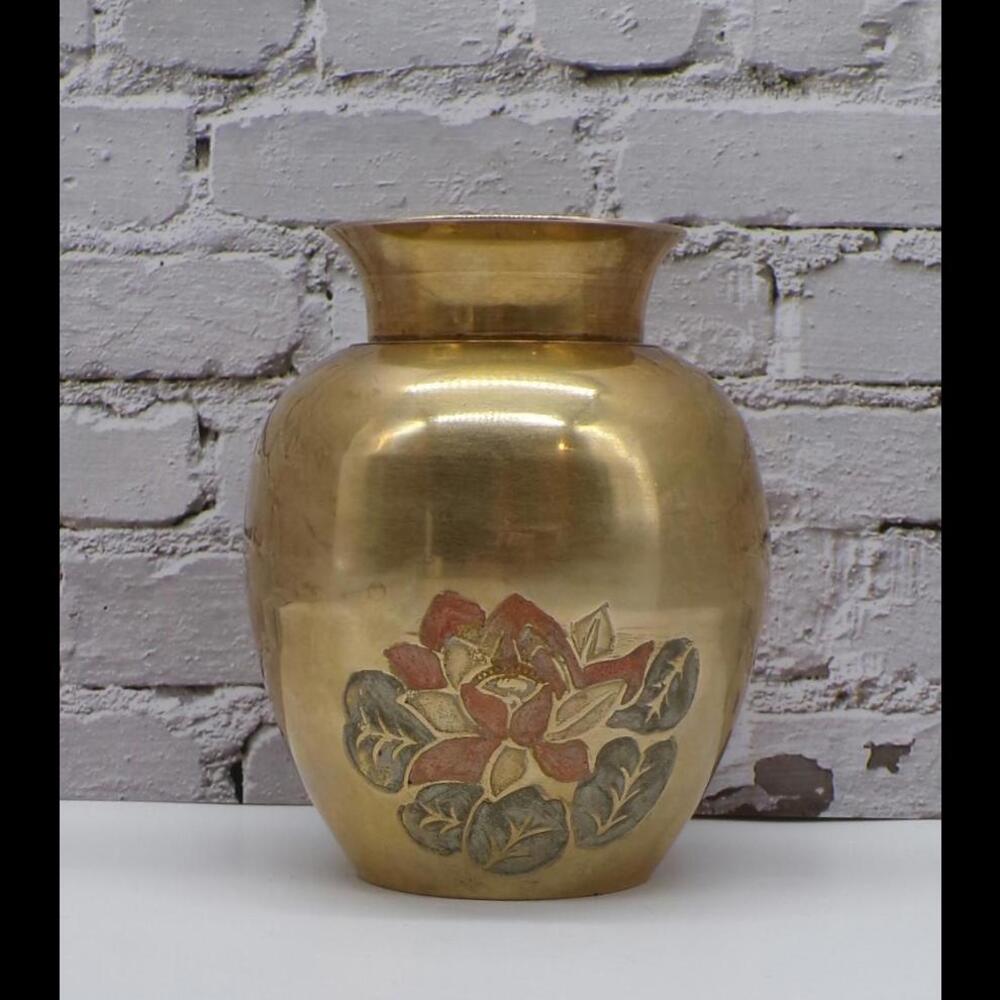 Handmade Solid Brass Decorative Vase with Floral Design